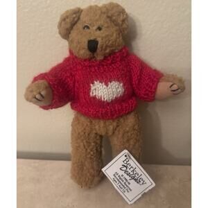 Berkeley Designs Brown Plush Teddy Bear with Red Heart Sweater 8" 1998